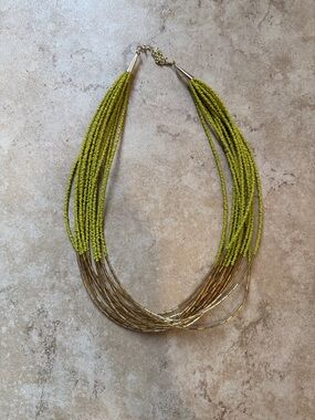 Layered Green Beaded Necklace with Gold Accents
